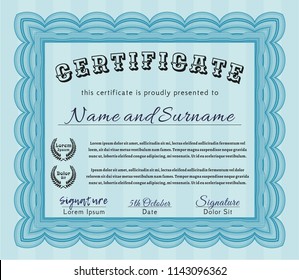 Light blue Certificate template or diploma template. Money style design. Vector illustration. With linear background. 