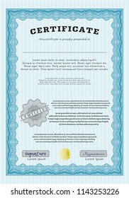 Light blue Certificate template or diploma template. Artistry design. Vector illustration. Easy to print. 
