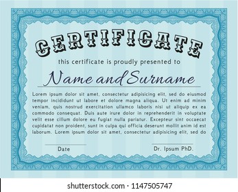 Light blue Certificate template or diploma template. Beauty design. With quality background. Customizable, Easy to edit and change colors. 