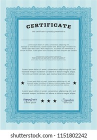 Light blue Certificate template or diploma template. Cordial design. With linear background. Vector illustration. 