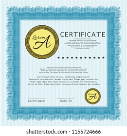 Light blue Certificate template or diploma template. Detailed. Printer friendly. Beauty design. 