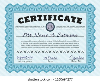 Light blue Certificate template or diploma template. Complex background. Money design. Customizable, Easy to edit and change colors. 