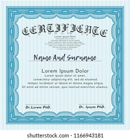 Light blue Certificate template or diploma template. Good design. Vector illustration. With complex background. 