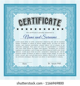 Light blue Certificate template or diploma template. Customizable, Easy to edit and change colors. With complex background. Money style design. 