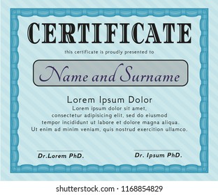 Light blue Certificate template or diploma template. With guilloche pattern. Vector illustration. Excellent design. 