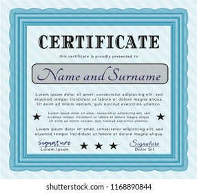 Light blue Certificate template or diploma template. With quality background. Detailed. Artistry design. 