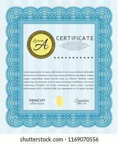 Light blue Certificate template or diploma template. Nice design. With quality background. Vector illustration. 