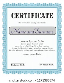 Light blue Certificate template or diploma template. Printer friendly. Sophisticated design. Detailed. 