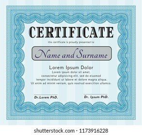 Light blue Certificate template or diploma template. Detailed. Easy to print. Money Pattern design. 