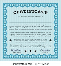Light blue Certificate template or diploma template. Money style design. Vector illustration. With great quality guilloche pattern. 