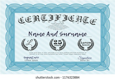 Light blue Certificate template or diploma template. Detailed. Printer friendly. Excellent design. 