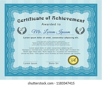 Light blue Certificate template or diploma template. Elegant design. Customizable, Easy to edit and change colors. With linear background. 