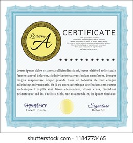 Light blue Certificate template or diploma template. Lovely design. Printer friendly. Customizable, Easy to edit and change colors. 