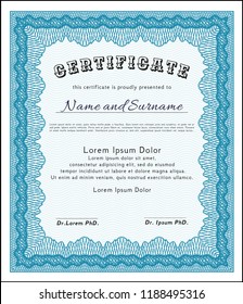 Light blue Certificate template or diploma template. With quality background. Superior design. Customizable, Easy to edit and change colors. 