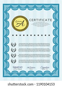 Light blue Certificate template or diploma template. Perfect design. With quality background. Detailed. 