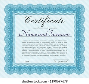 Light blue Certificate template or diploma template. Complex background. Retro design. Detailed. 