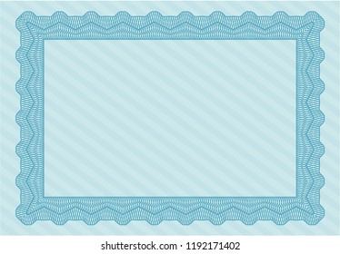 Light blue Certificate template or diploma template. Money Pattern design. With guilloche pattern. Detailed. 