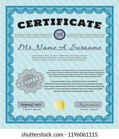 Light blue Certificate template or diploma template. Elegant design. Vector illustration. With great quality guilloche pattern. 