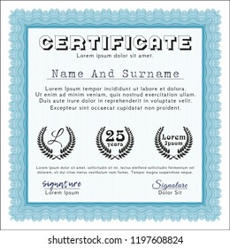Light blue Certificate template or diploma template. Money design. With complex background. Customizable, Easy to edit and change colors. 