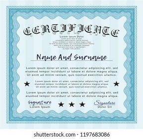  Light blue Certificate template or diploma template. With background. Money style design. Customizable, Easy to edit and change colors. 