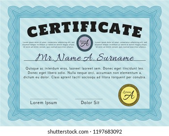  Light blue Certificate template or diploma template. With great quality guilloche pattern. Nice design. Customizable, Easy to edit and change colors. 