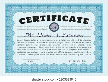 Light blue Certificate template or diploma template. Customizable, Easy to edit and change colors. Easy to print. Retro design. 