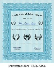 Light blue Certificate template or diploma template. Money Pattern. With complex background. Vector illustration. 
