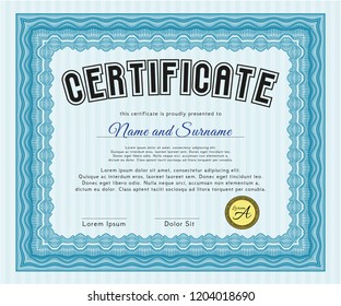 Light blue Certificate template or diploma template. Customizable, Easy to edit and change colors. With great quality guilloche pattern. Beauty design. 