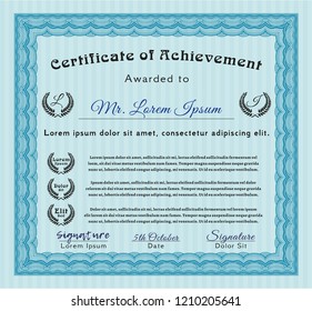 Light blue Certificate template or diploma template. Detailed. With great quality guilloche pattern. Good design. 