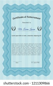 Light blue Certificate template or diploma template. With quality background. Detailed. Sophisticated design. 