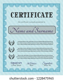 Light blue Certificate template or diploma template. With quality background. Vector illustration. Money Pattern design. 