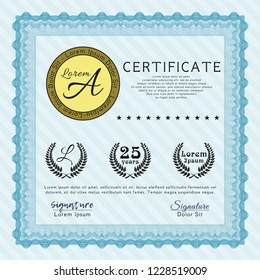Light blue Certificate template or diploma template. Superior design. With linear background. Vector illustration. 