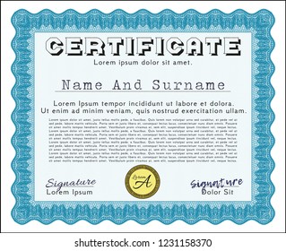 Light blue Certificate template or diploma template. With linear background. Superior design. Customizable, Easy to edit and change colors. 