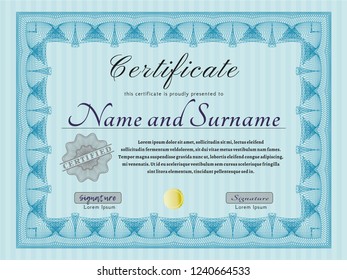 Light blue Certificate template or diploma template. Vector illustration. With linear background. Artistry design. 
