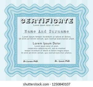 Light blue Certificate template or diploma template. Excellent design. With quality background. Detailed. 