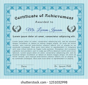 Light blue Certificate template or diploma template. Customizable, Easy to edit and change colors. With background. Money Pattern. 