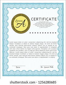 Light blue Certificate template or diploma template. Money style design. Customizable, Easy to edit and change colors. With guilloche pattern and background. 