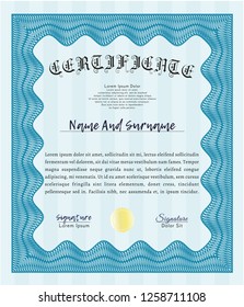 Light blue Certificate template or diploma template. Modern design. With quality background. Detailed. 