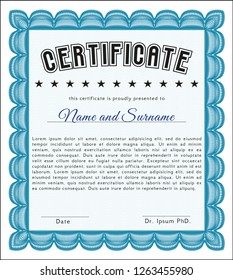 Light blue Certificate template or diploma template. Customizable, Easy to edit and change colors. With linear background. Superior design. 