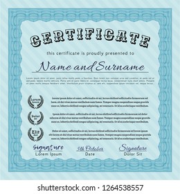 Light blue Certificate template or diploma template. Detailed. With quality background. Money style design. 