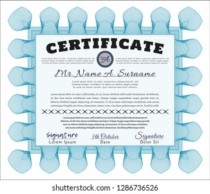 Light blue Certificate template or diploma template. Money Pattern. With guilloche pattern and background. Customizable, Easy to edit and change colors. 