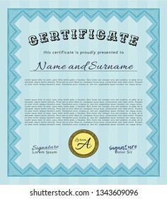 Light blue Certificate template or diploma template. Money style design. Easy to print. Detailed. 