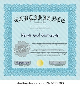 Light blue Certificate template or diploma template. With linear background. Modern design. Customizable, Easy to edit and change colors. 