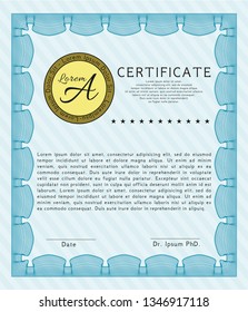 Light blue Certificate template or diploma template. Cordial design. Customizable, Easy to edit and change colors. With complex background. 