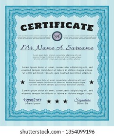 Light blue Certificate template or diploma template. Complex background. Detailed. Superior design. 