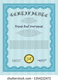 Light blue Certificate template or diploma template. With quality background. Customizable, Easy to edit and change colors. Money style design. 