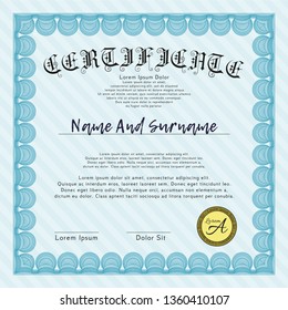 Light blue Certificate template or diploma template. Money Pattern. With complex background. Customizable, Easy to edit and change colors. 