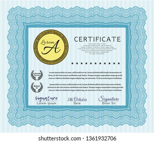 Light blue Certificate template or diploma template. Printer friendly. Vector illustration. Perfect design. 