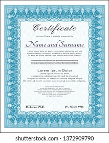 Light blue Certificate template or diploma template. With quality background. Detailed. Money style design. 
