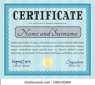 Light blue Certificate template or diploma template. Excellent design. Customizable, Easy to edit and change colors. Easy to print. 